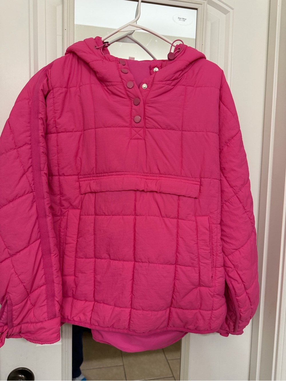 Oversized SHEIN Bright Pink Quilted Hooded Pullover worn once